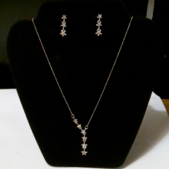 3 PC Jewelry Set on Board Earrings w Adjustable Necklace W Crystal Stars - Picture 2 of 7